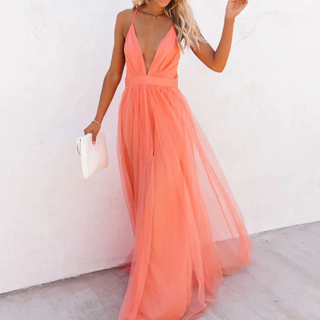 Luce | Abito Maxi Corallo Elegante