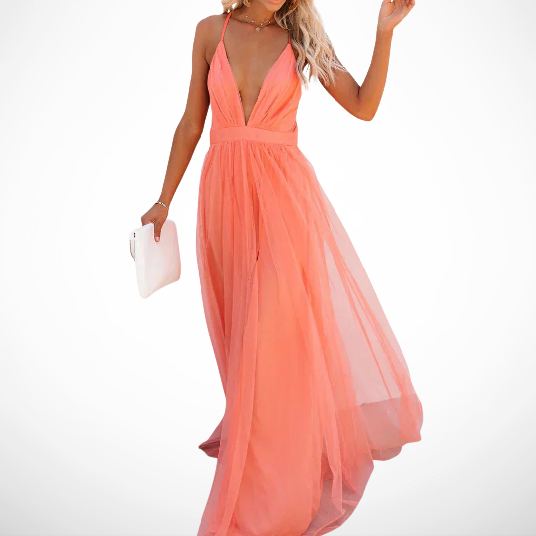 Luce | Abito Maxi Corallo Elegante