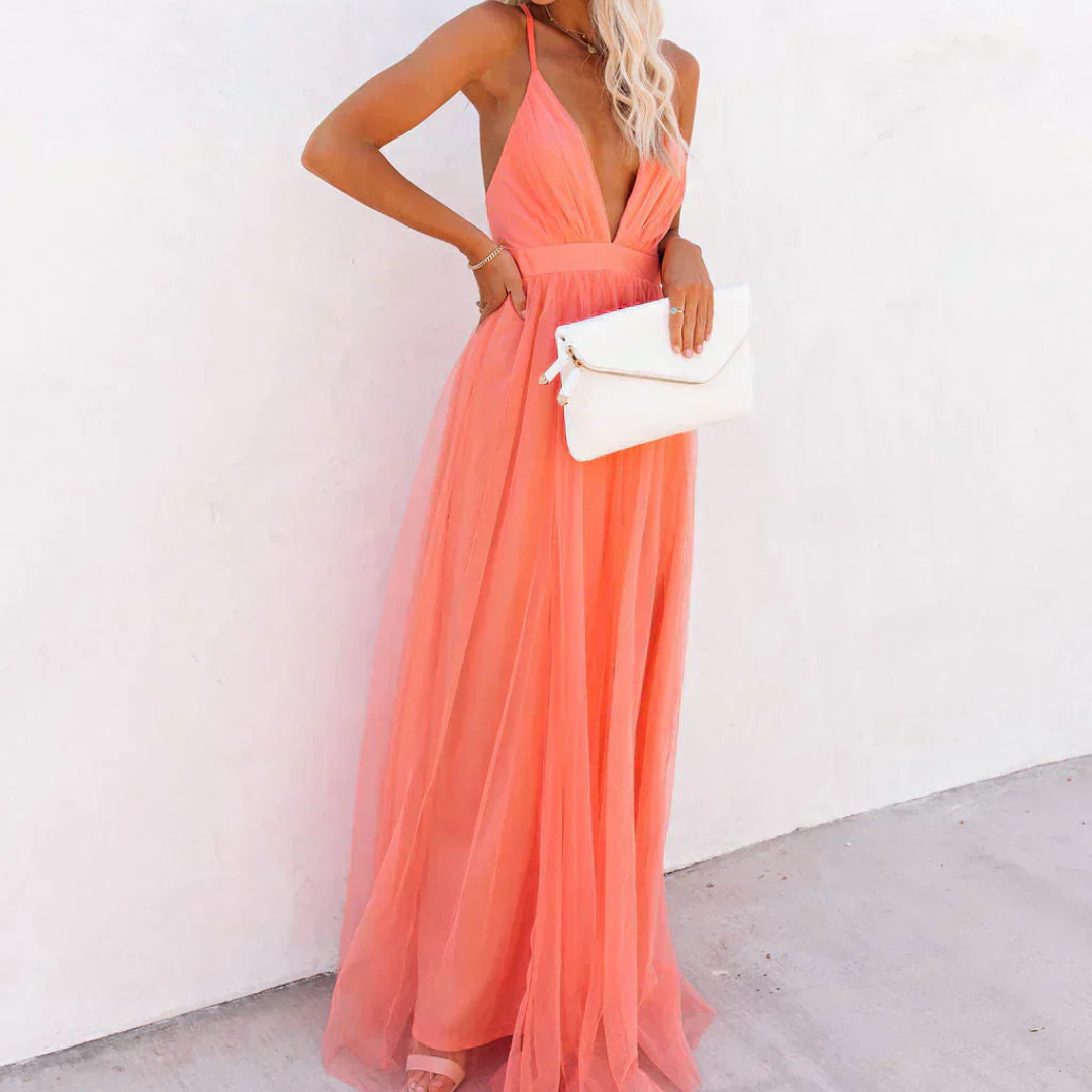 Luce | Abito Maxi Corallo Elegante