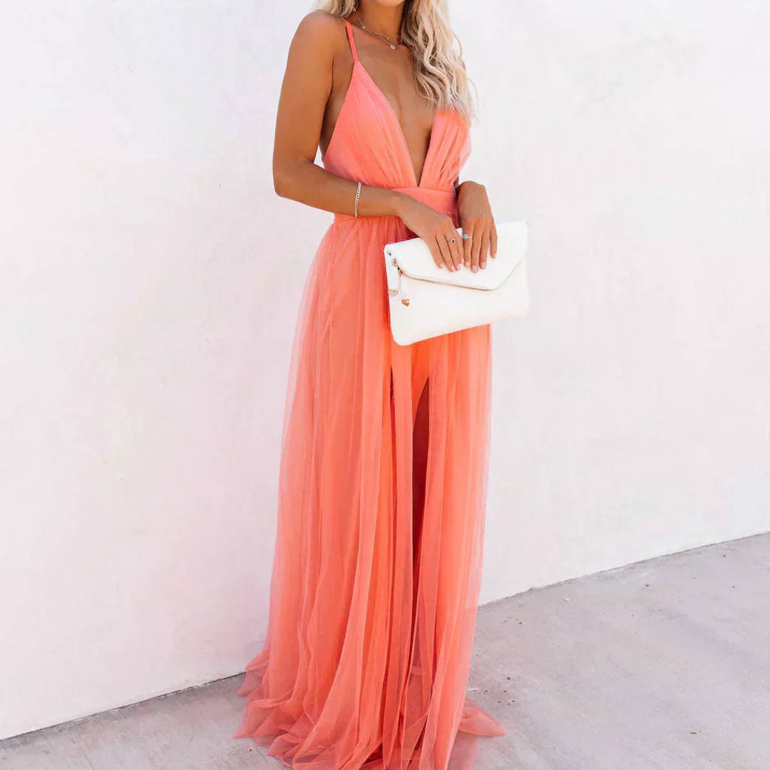 Luce | Abito Maxi Corallo Elegante